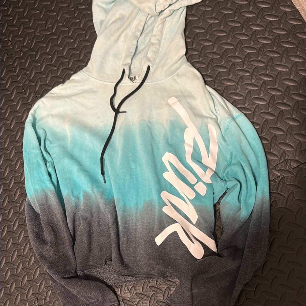 PINK Victoria's Secret Teal and Charcoal Ombre cropped Hoodie